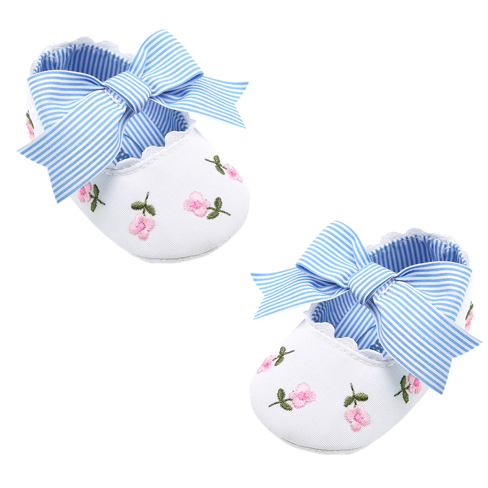 Toddler Baby Girls Cute Flower Embroidered Shoes Bowknot Anti-Slip Prewalkers