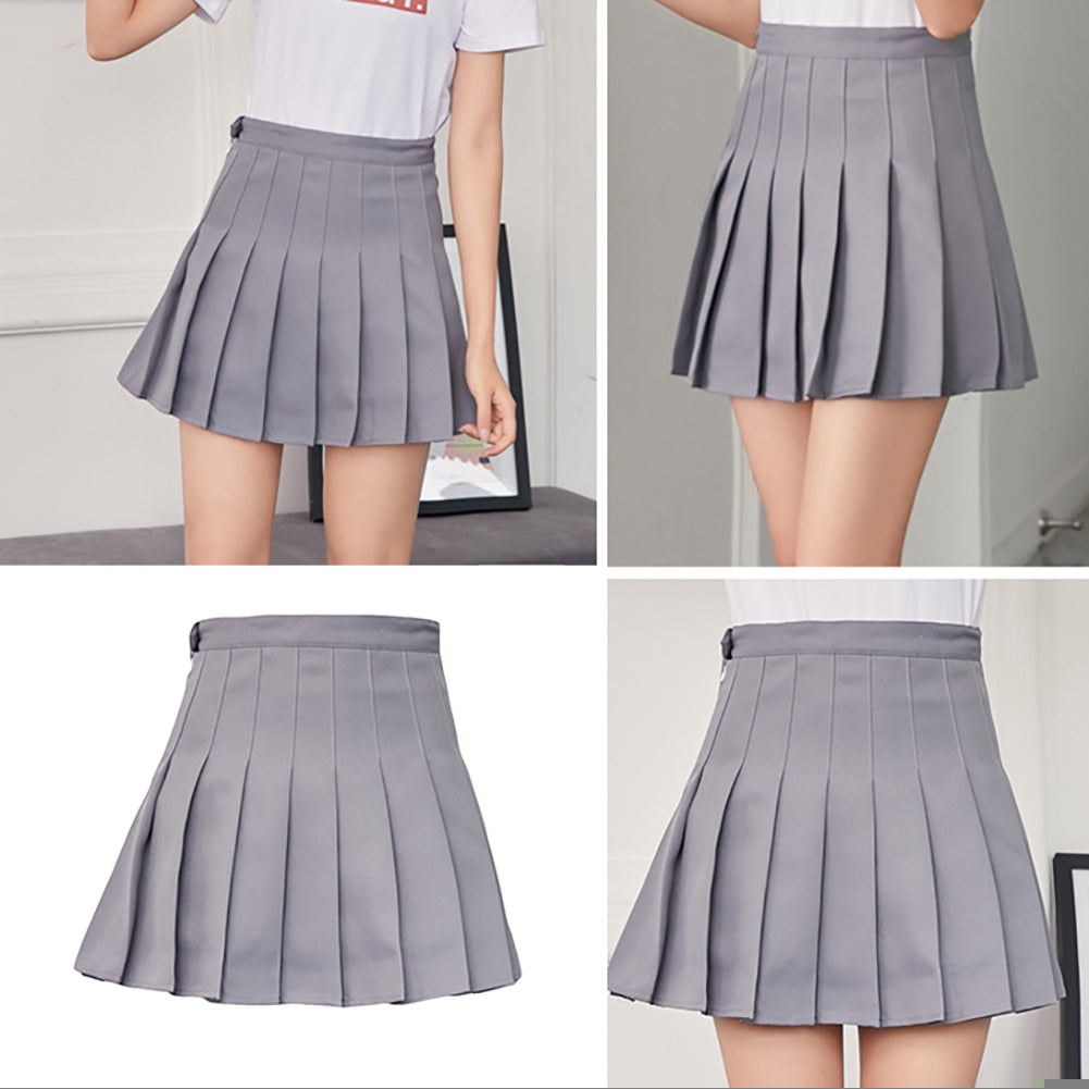 Fashion Women Mini Pleated Solid Color High Waist Tennis Skater Short Skirt Gift
