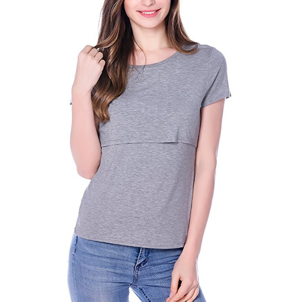 Women Summer Solid Cotton Maternity Nursing Breastfeeding T-shirt Top Clothes