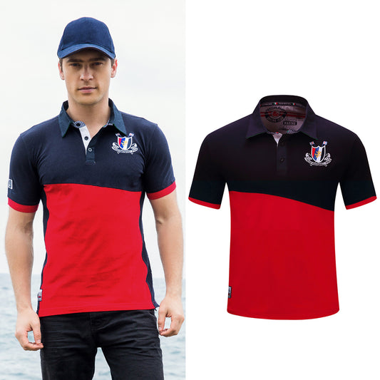 Men Cotton Polo Shirt Spring Summer Short Sleeve T-shirt Color Patchwork Tee Top