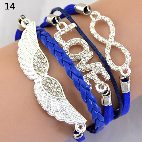 Women's Vintage Infinity Braid Bracelet Love Angel Wing Style Rhinestone Bangle