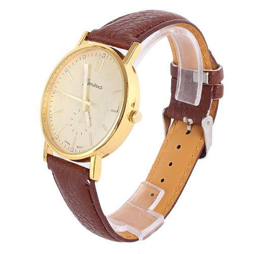 Men's Women's Geneva Round Roman Numerals Dial Faux Leather Quartz Wrist Watch