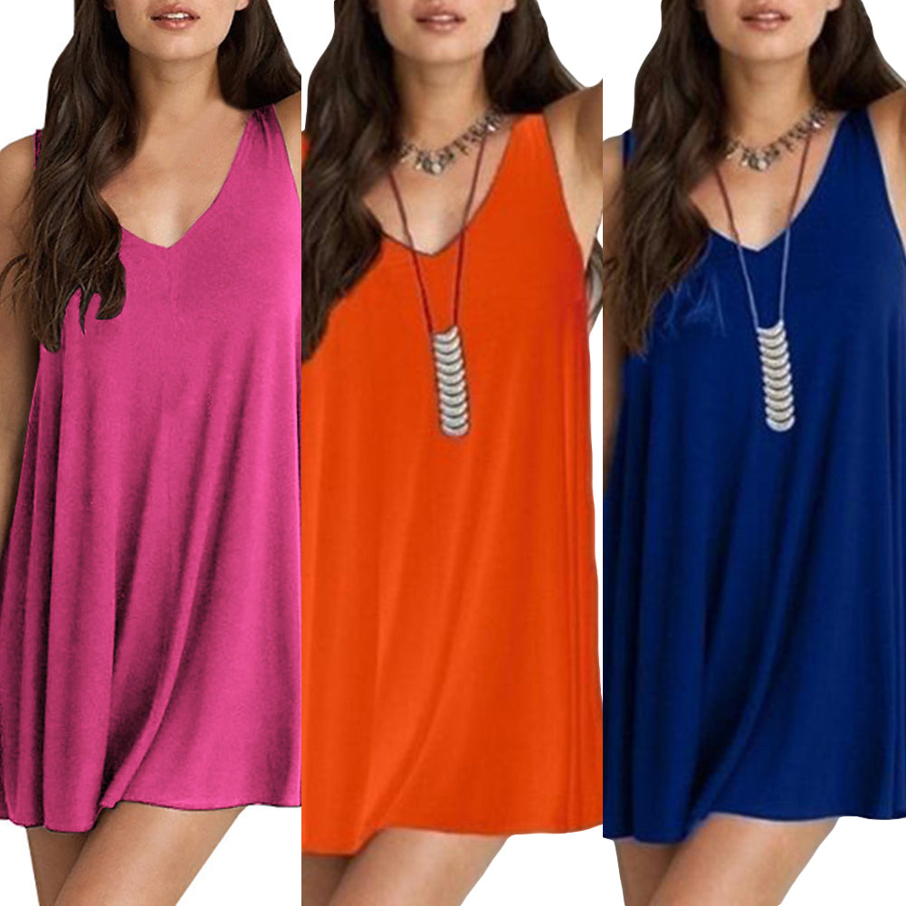 Fashion Lady Summer Sleeveless V-neck Strappy Backless Mini Dress Party Clubwear
