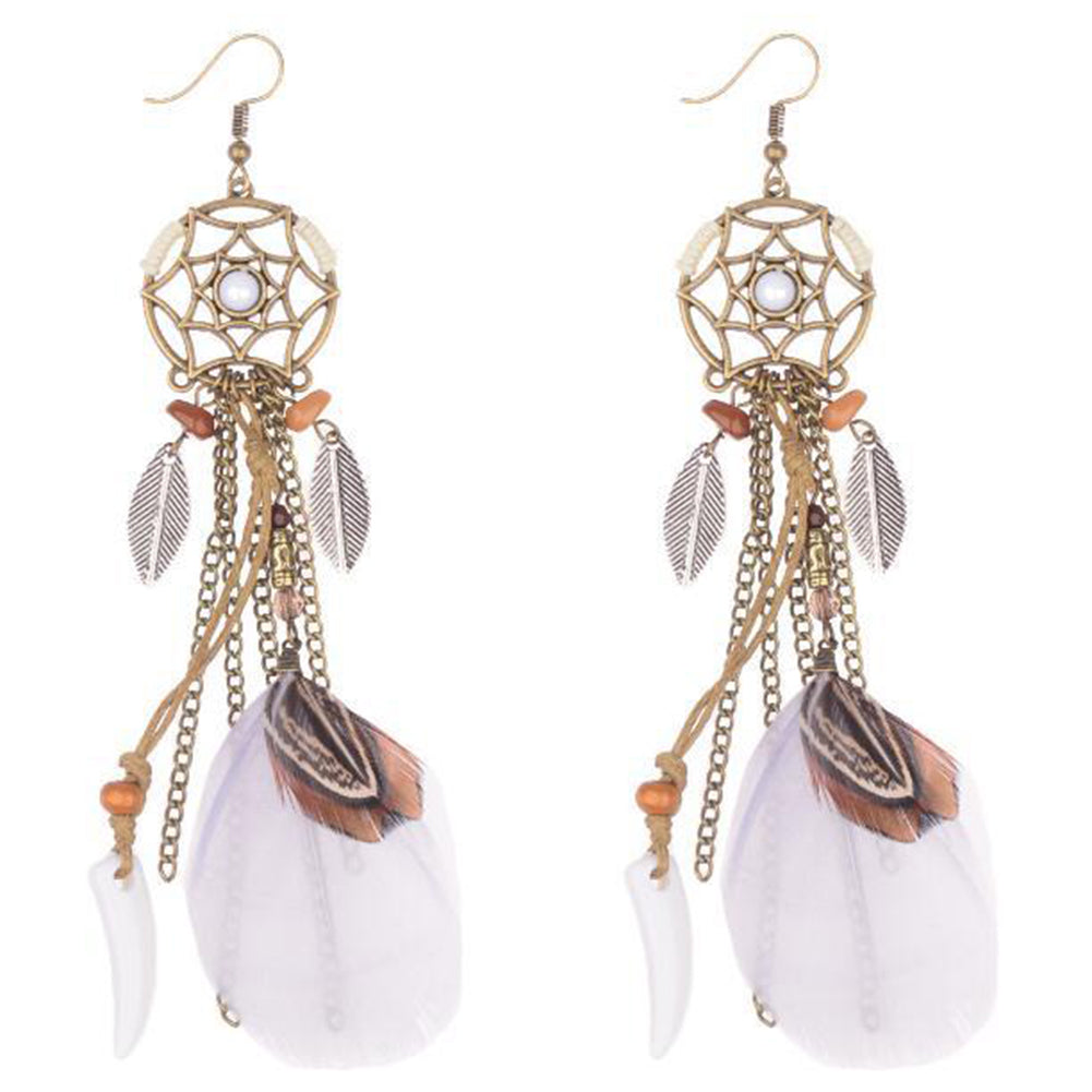 Retro Hollowed Star Feather Leaves Tassels Hook Earrings Women Ear Charm Decor