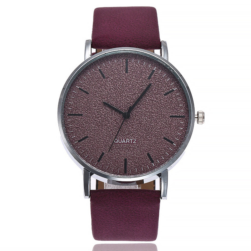 Simple Women Men Analog Quartz Round Dial Faux Leather Strap Wrist Watch Gift