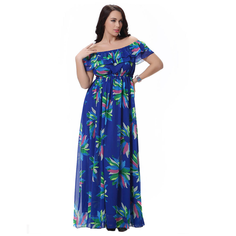 Women's Fashion Summer Chiffon Sleeveless Big Swing Floral Print Long Maxi Dress