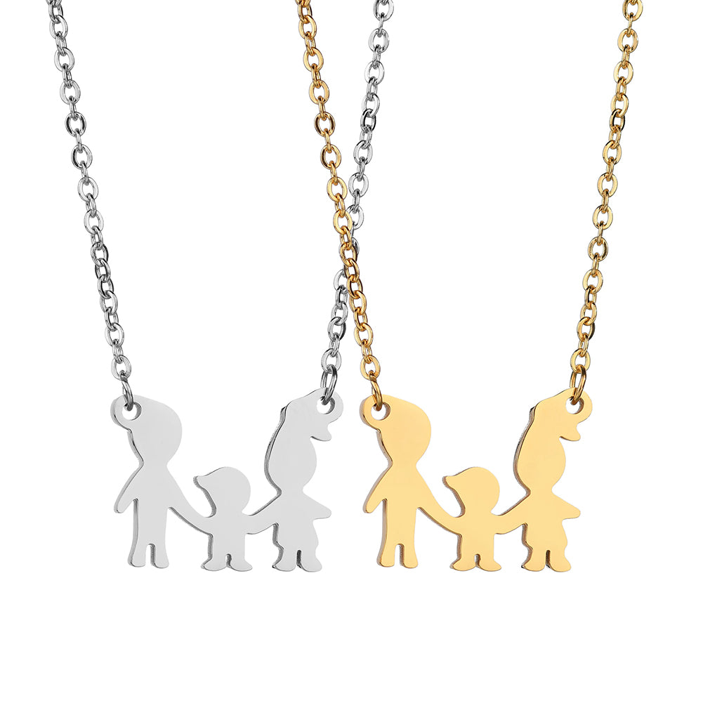 Lovely Family Pendant Stainless Steel Bracelet Necklace Decor Jewelry Set Gift
