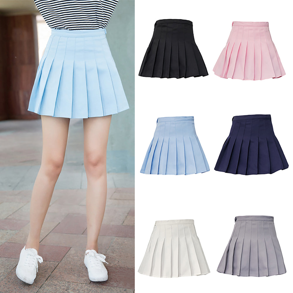 Fashion Women Mini Pleated Solid Color High Waist Tennis Skater Short Skirt Gift