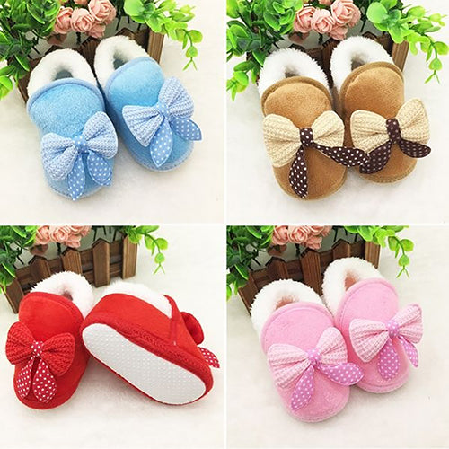 Toddler Baby Girls' Winter Dotted Bowknot Soft Non-Slip Warm Prewalker Shoes