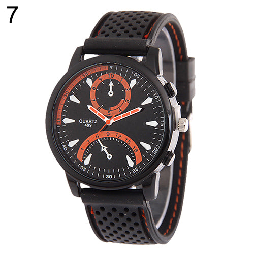 Men's Fashion Black Silicone Band Metal Case Analog Quartz Sports Wrist Watch