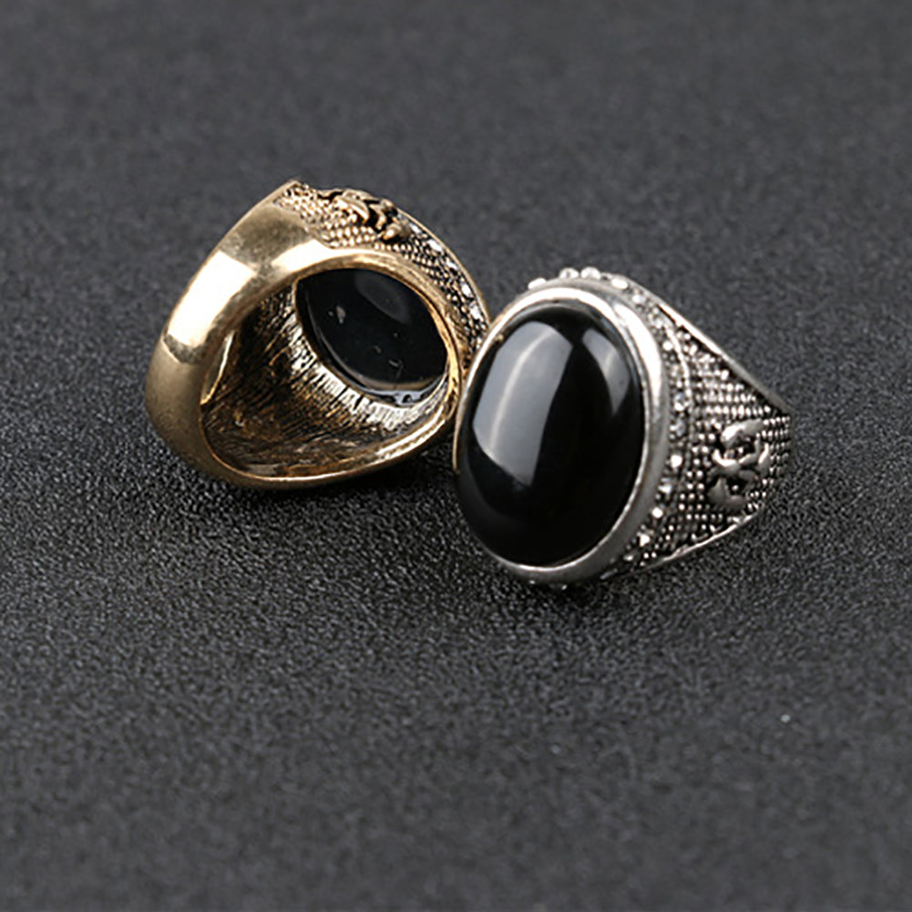 Man Vintage Cool Big Black Rhinestone Inlaid Finger Ring Jewelry Party Gift