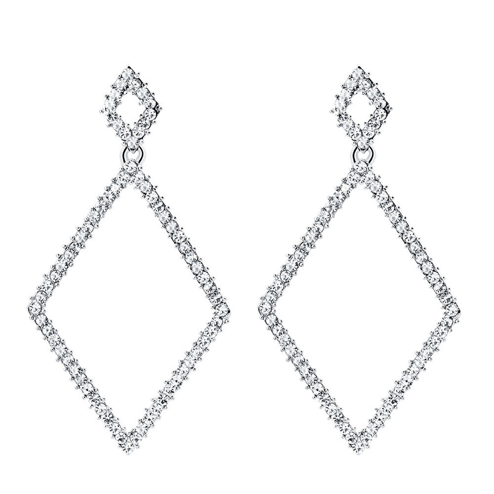 Women Fashion Glitter Rhinestones Rhombus Drop Dangle Earrings Jewelry Gifts