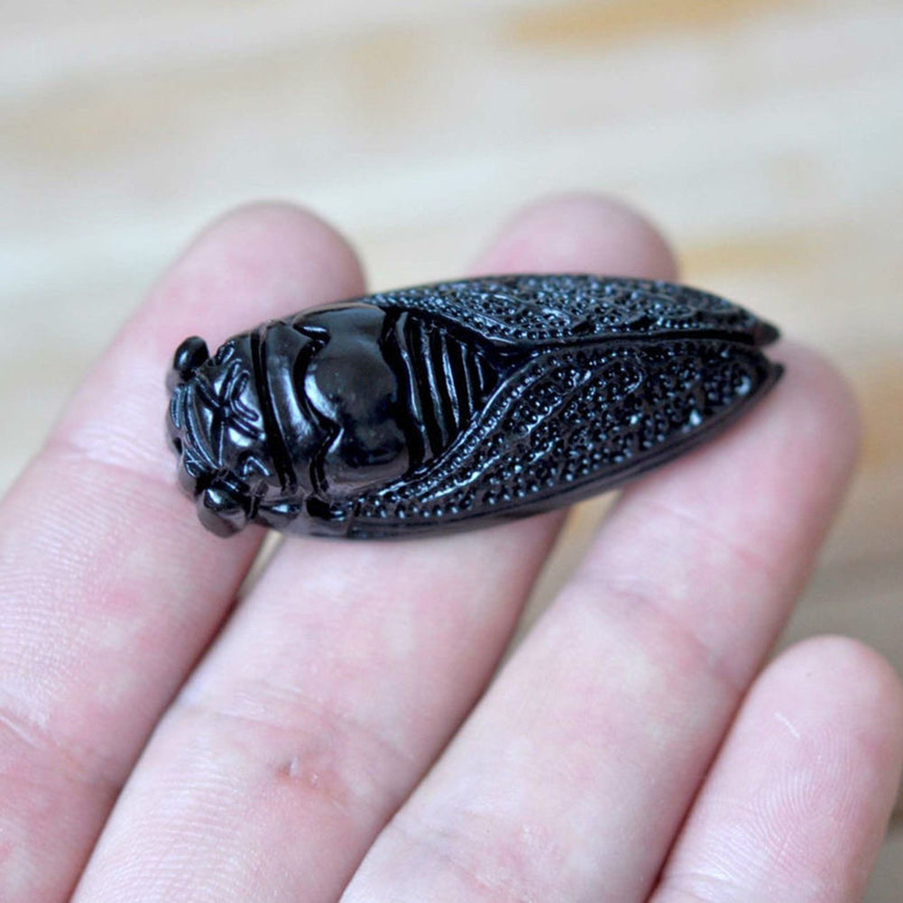 Retro Antique Chinese Style Green Artificial Jade Carved Cicada Pendant No Chain