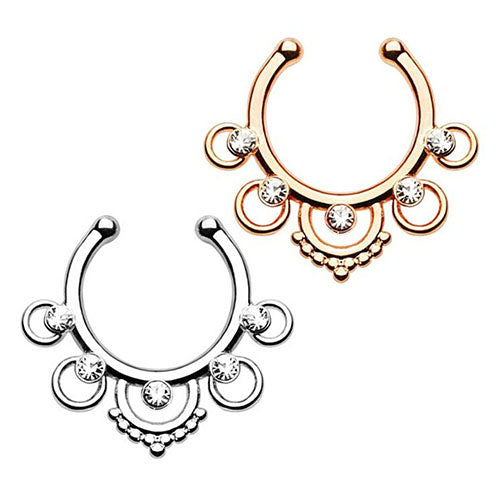 Crown Hollow Nose Ring Rhinestone Non Piercing Hanger Clip On Hoop Body Jewelry