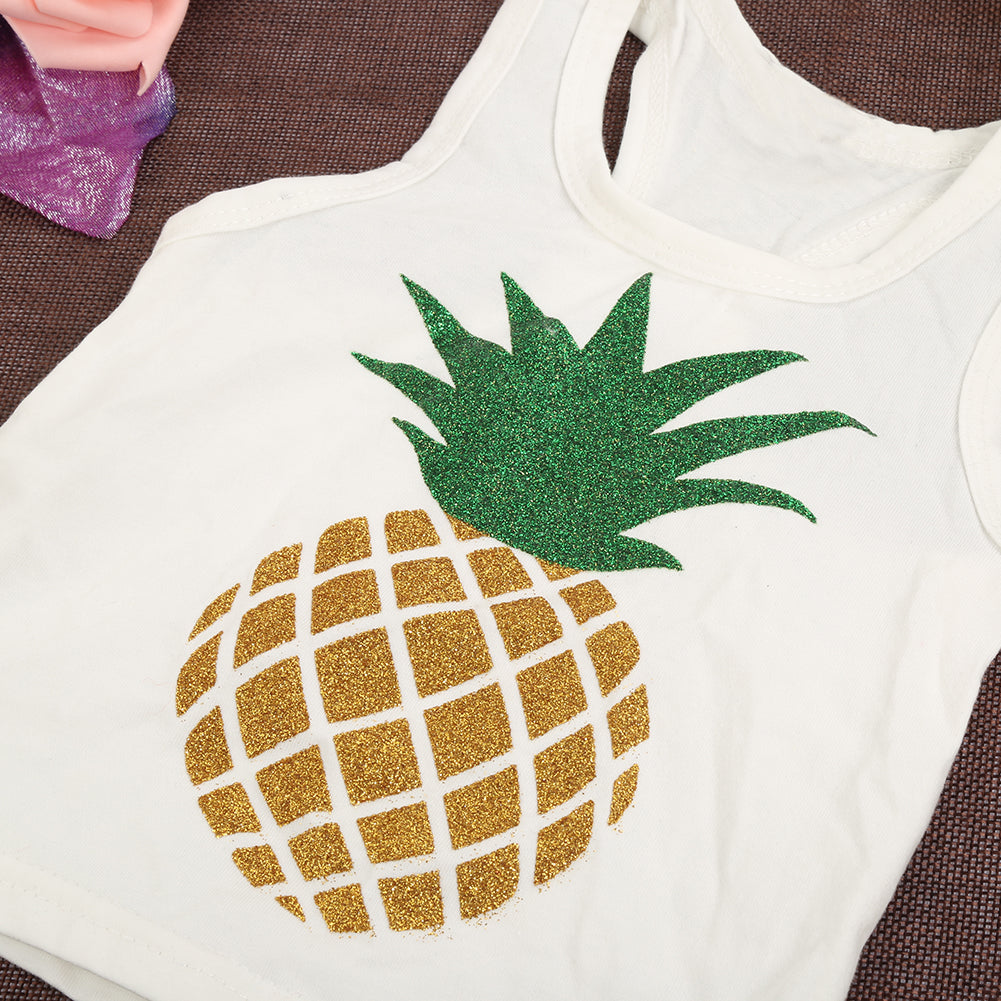 Baby Girl Boy Summer Fashion Pineapple Sequins Bow Vest Pants Outfit Clothes Set