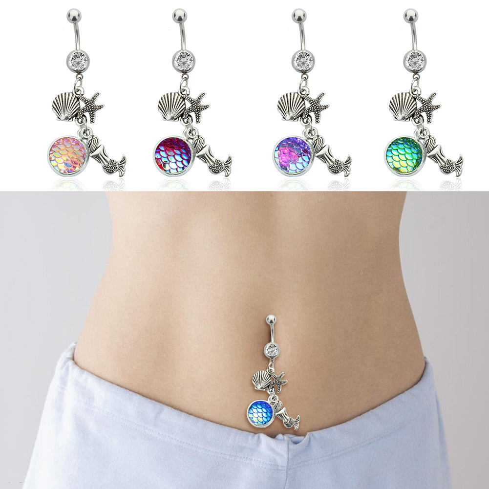 Fashion Mermaid Navel Piercing Sexy Belly Button Ring Women Rhinestone Jewelry