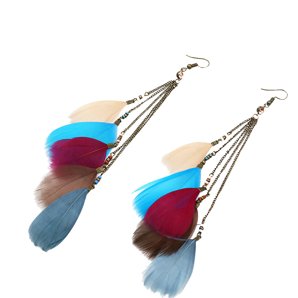 Bohemian Fashion Women Feather Tassel Hook Earrings Seaside Holiday Jewelry Gift