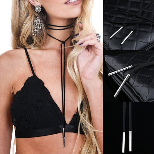 Punk Women Boho Fannel Rope Tube Pandent Choker Long Necklace Gothic Jewelry