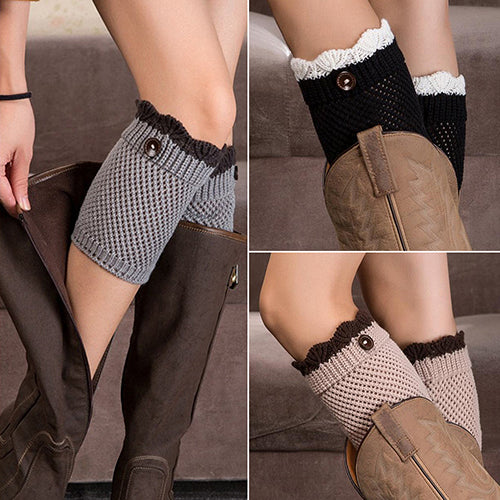 Women Crochet Knitted Lace Trim Boot Cuffs Toppers Leg Warmers Winter Socks
