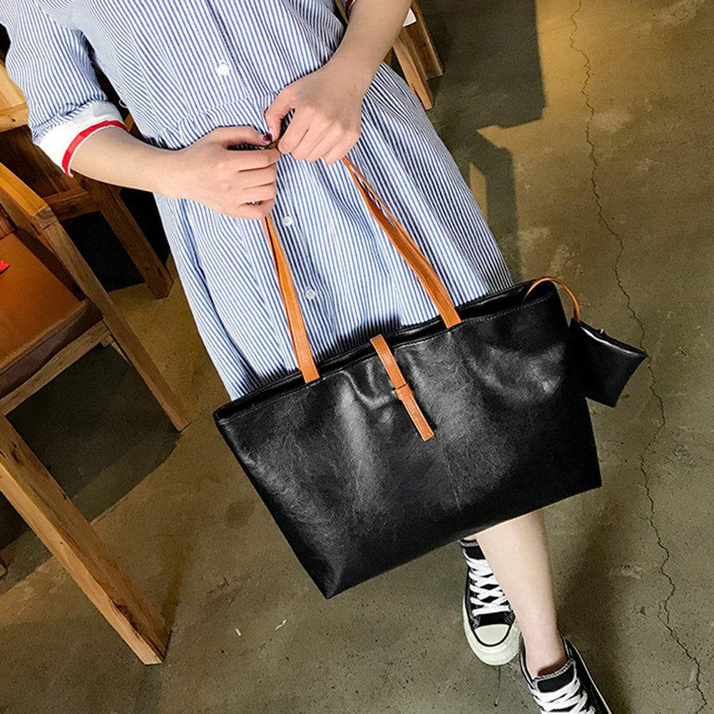 Women's Faux Leather Tote Shoulder Bag Handbag