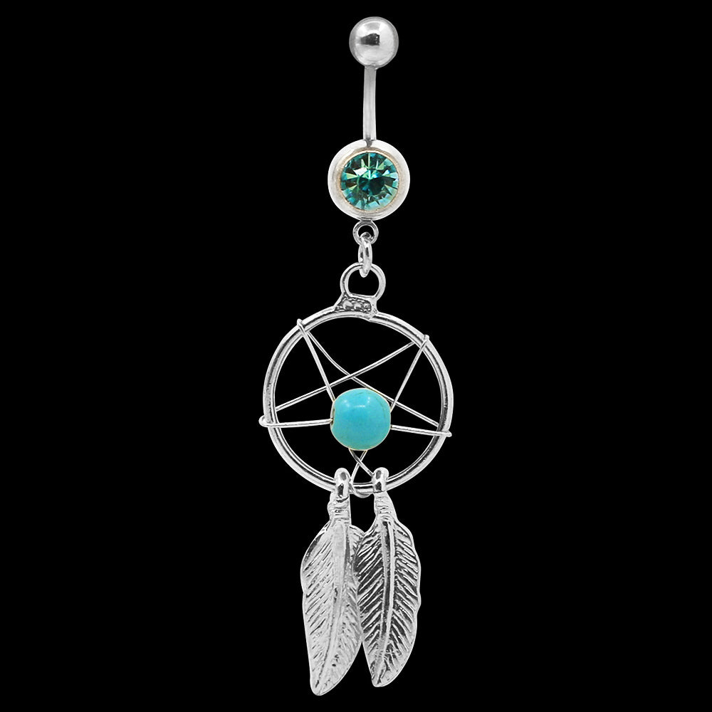 Sexy 14G Feather Bead Dangle Belly Barbell Button Bar Ring Women Bikini Jewelry