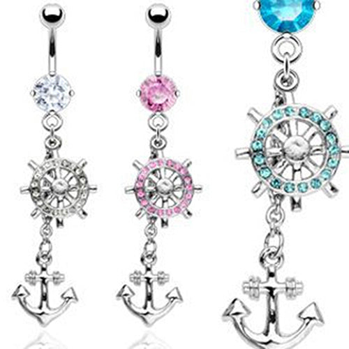 Rhinestone Belly Button Barbell Body Piercing Jewelry Anchors Rudder Navel Ring