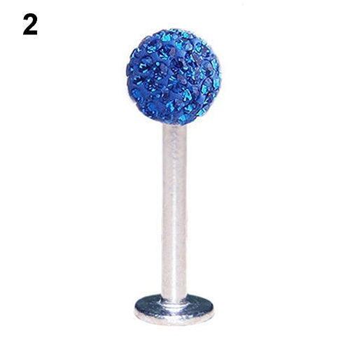 Rhionestone Round Ball Lip Stud Ring Bar Piercing Jewelry Charm 1.2x10mm