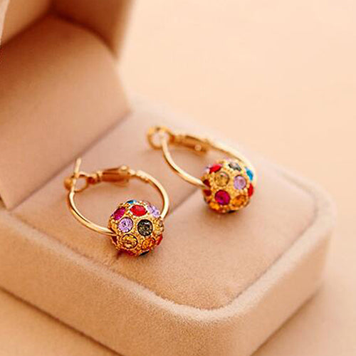 Women's Rhinestone Lucky Ball Pendant Huggie Leverback Earrings