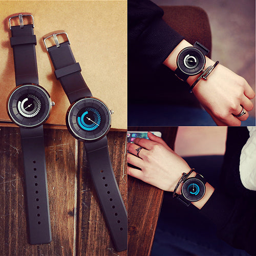 Unisex Fashion Creative Wheel Print Soft Silicone Band Round Dial Wrist Watch