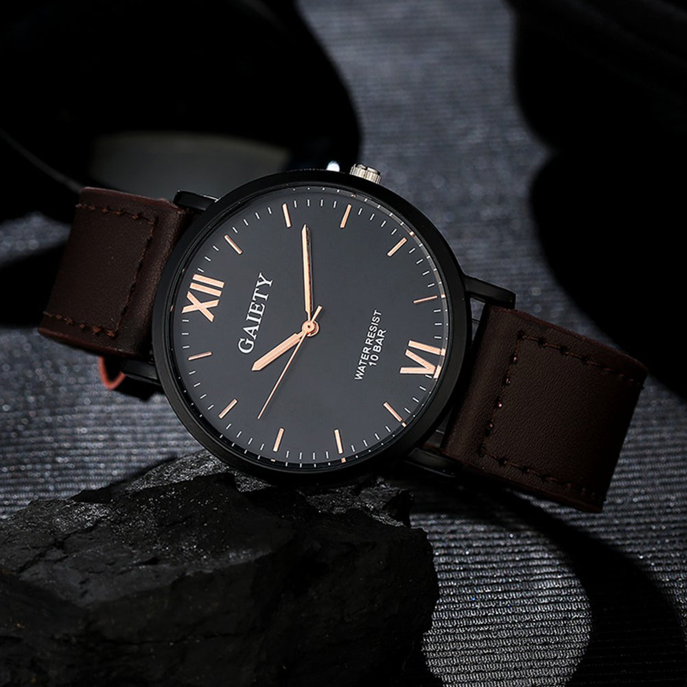 Men Fashion Casual Sport Roman Numerals Faux Leather Quartz Analog Wrist Watch