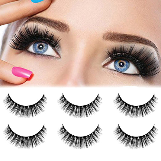 3 Pairs Mink Hair Imitation Thick False Eyelashes Natural Curly Lashes Extension