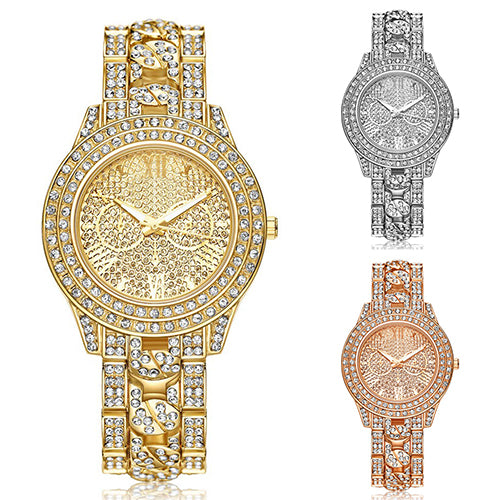 Women's Fashion Luxury Inlaid Shiny Rhinestone Round Dial Quartz Wrist Watch