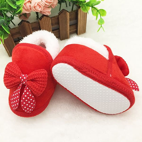 Toddler Baby Girls' Winter Dotted Bowknot Soft Non-Slip Warm Prewalker Shoes
