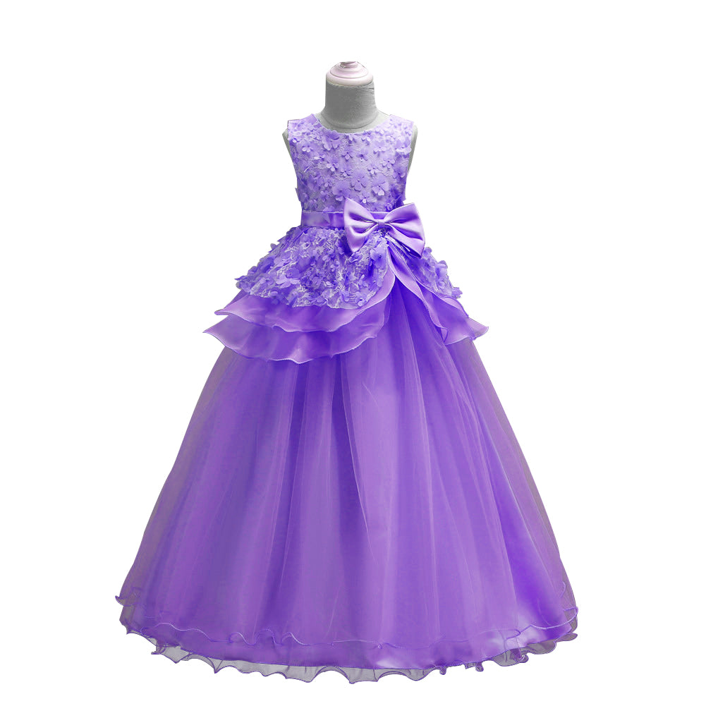 Pretty Little Princess Girl Long Sleeveless Formal Evening Dress Party Ballgown