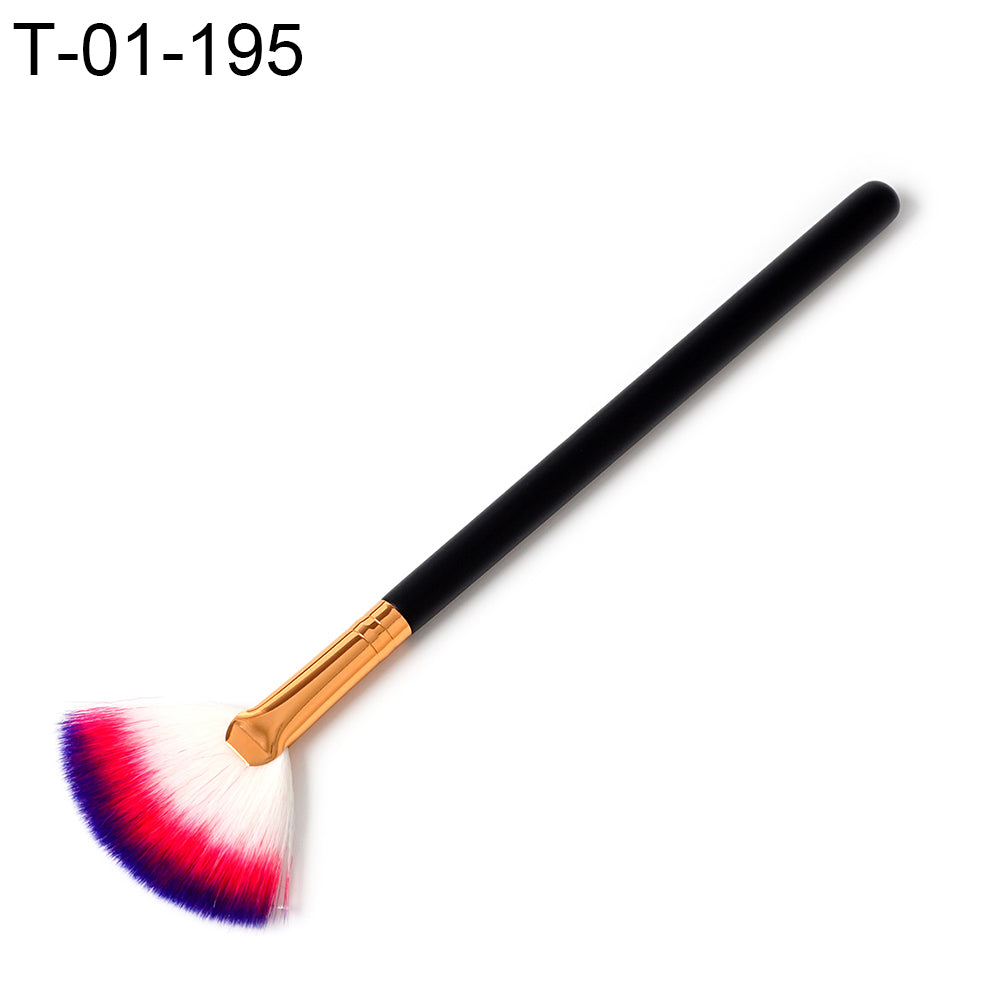 Portable Fan Shape Wood Handle Brush Powder Foundation Women Beauty Makeup Tool