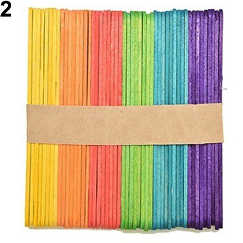 Kids Child Natural Multi-Color Wooden Popsicle Sticks DIY Crafts Puzzle Toy Gift
