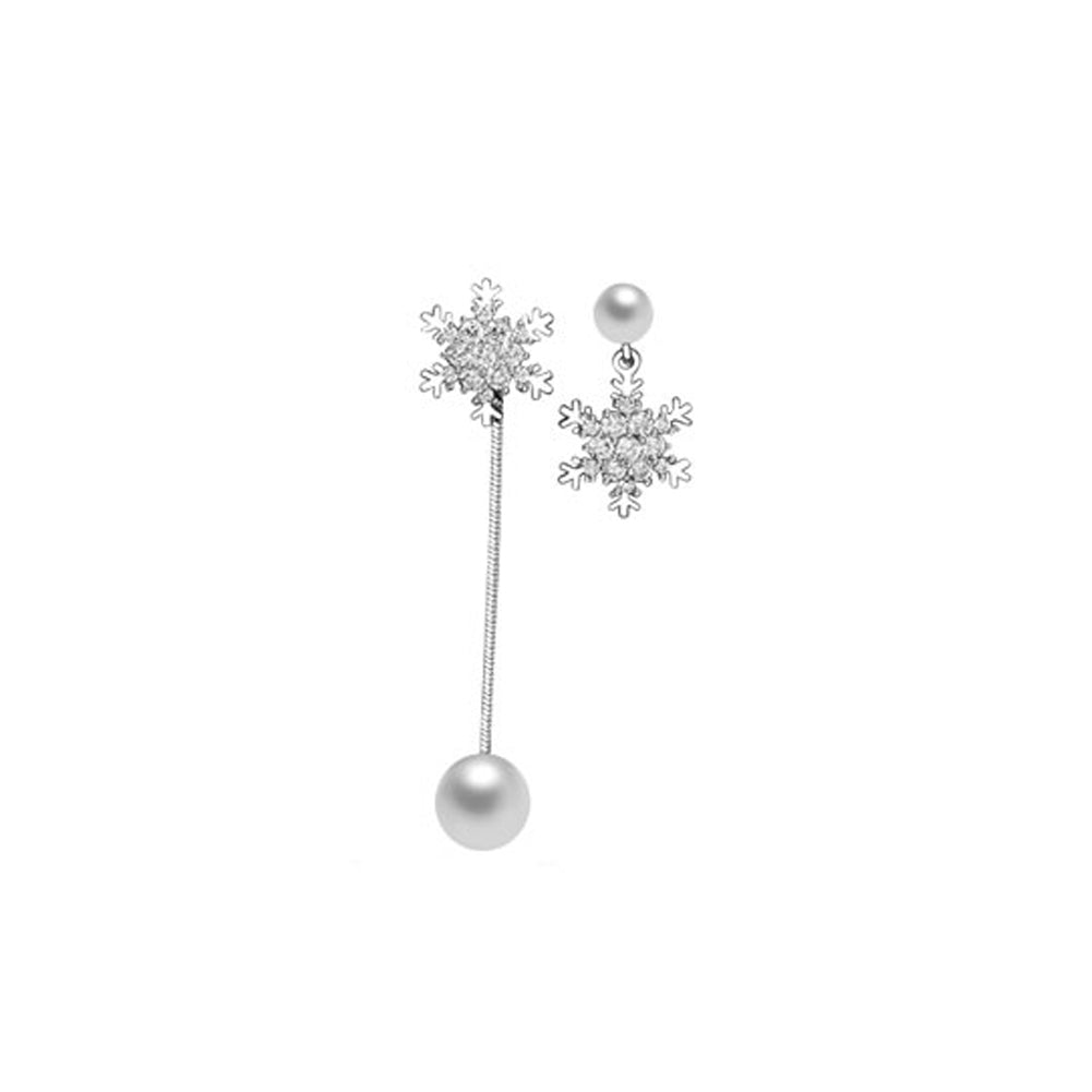 Asymmetric Snowflake Earrings Women Fashion Long Tassel Faux Pearl Eardrop Gift