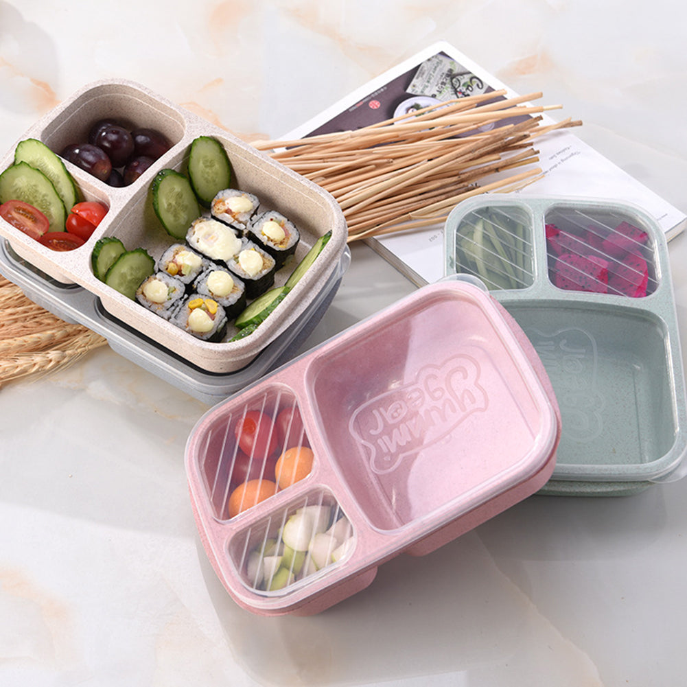 3 Compartments PP Lunch Box Food Storage Container for Kids Adults Picnic