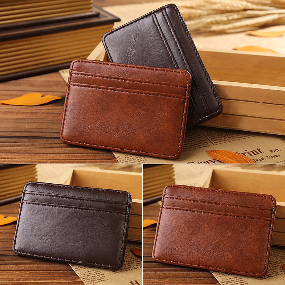 Men's Business Faux Leather Money Clip Card Holder Slim Bifold Magic Wallet