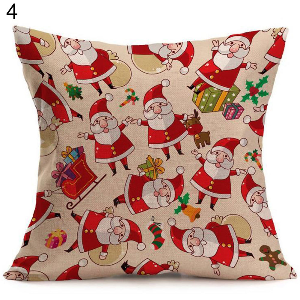 Christmas Santa Claus Deer Print Cushion Cover Pillow Case Square Car Home Decor