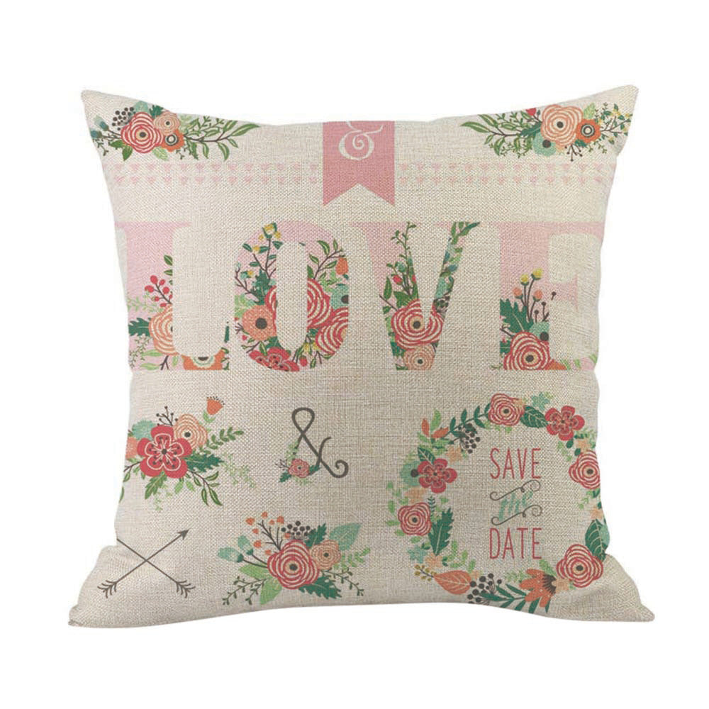 Local Store Happy Valentine Pillow Cases Cotton Linen Sofa Cushion Cover Home Decor