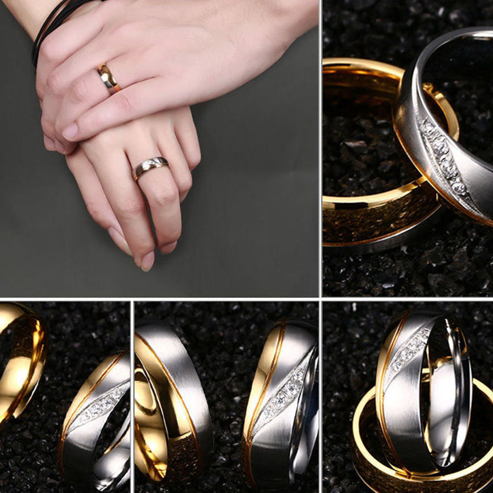 Fashion Gold Plated Titanium Steel Lover Ring Wedding Band Bridal Jewelry Gift