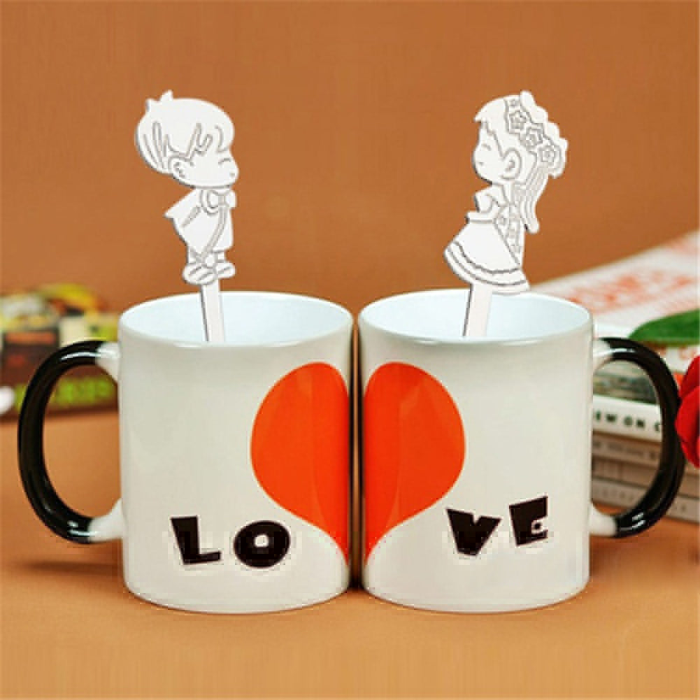A Pair of Boy and Girl Stainless Steel Coffee Tea Cup Mixing Spoon Drinks Decor
