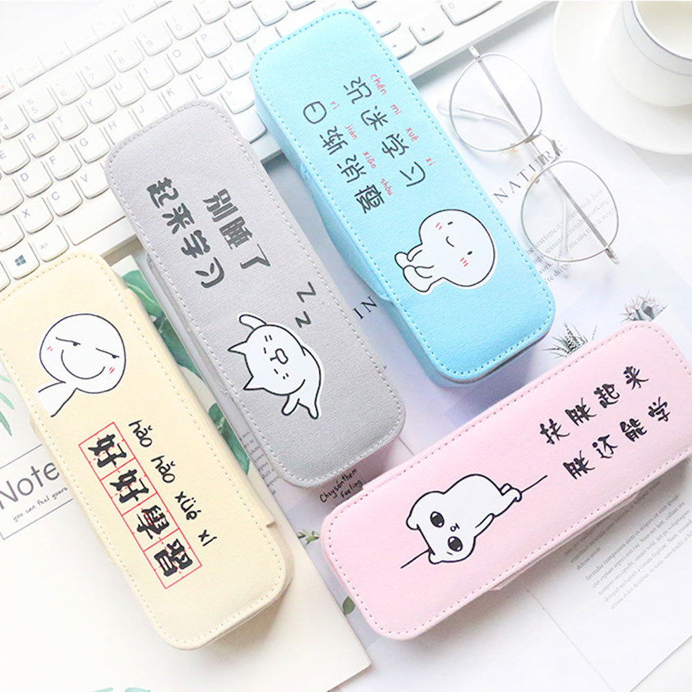 Funny Cartoon Chinese Student Pencil Bag Canvas Stationery Holder Zipper Pouch