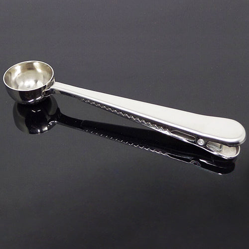 Stainless Steel Kitchen Ground Coffee Measuring Scoop Spoon with Bag Seal Clip