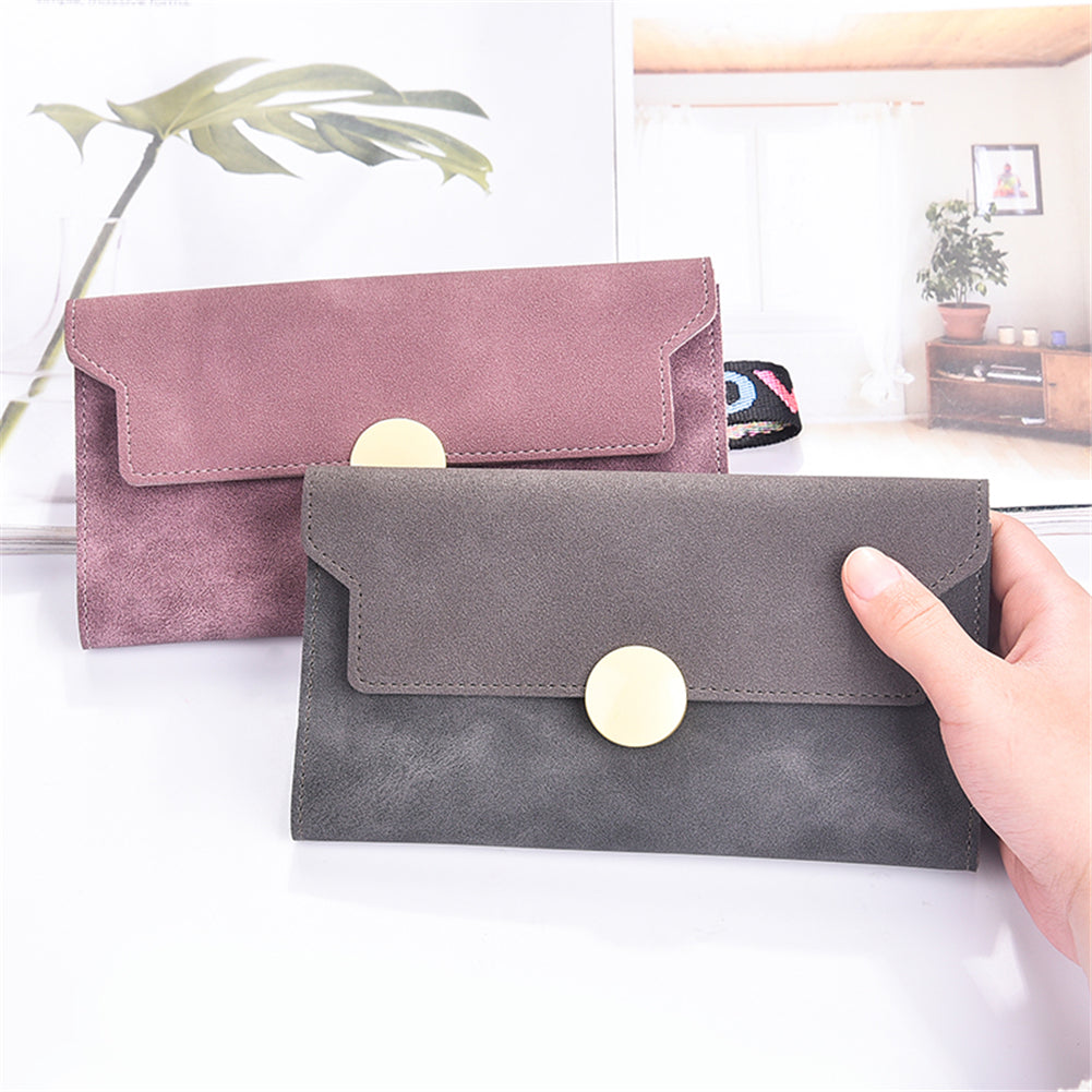 Fashion Matte Trifold Women Long Wallet Coin Purse Card Holder Hand Strap Clutch