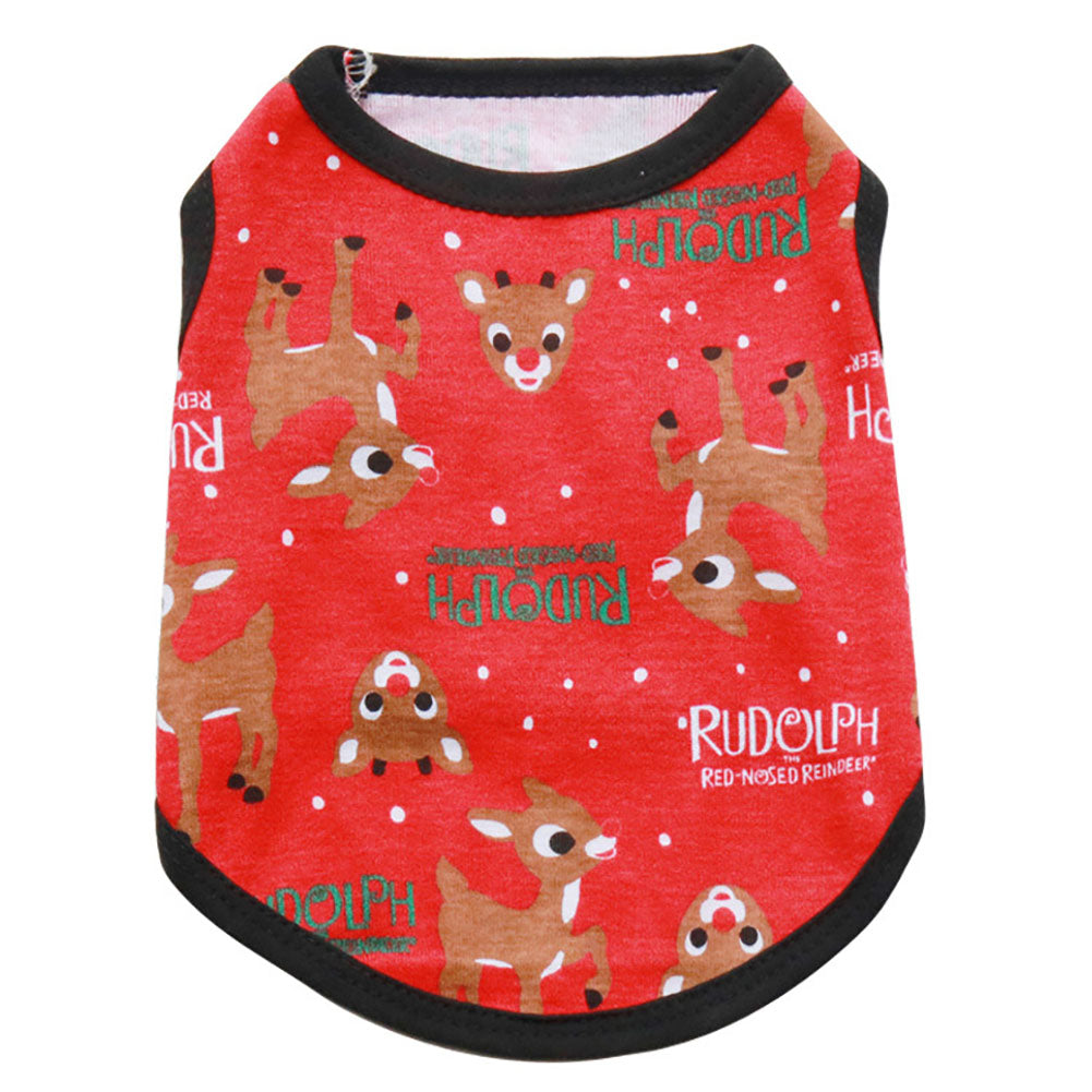 Cute Christmas Pet Vest Elk Print Breathable Sleeveless Top Dog Apparel Clothes