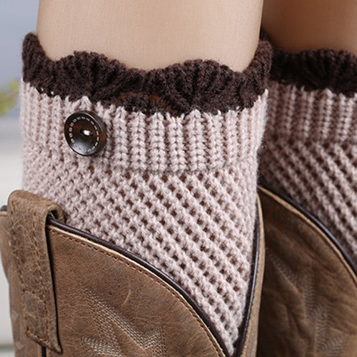 Women Crochet Knitted Lace Trim Boot Cuffs Toppers Leg Warmers Winter Socks