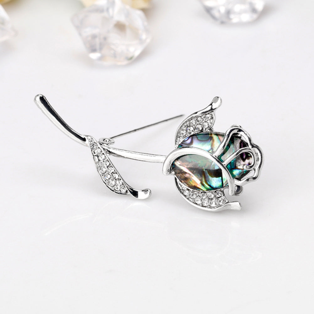 Fashion Rose Flower Colorful Shell Rhinestone Brooch Pin Women Scarf Jewelry