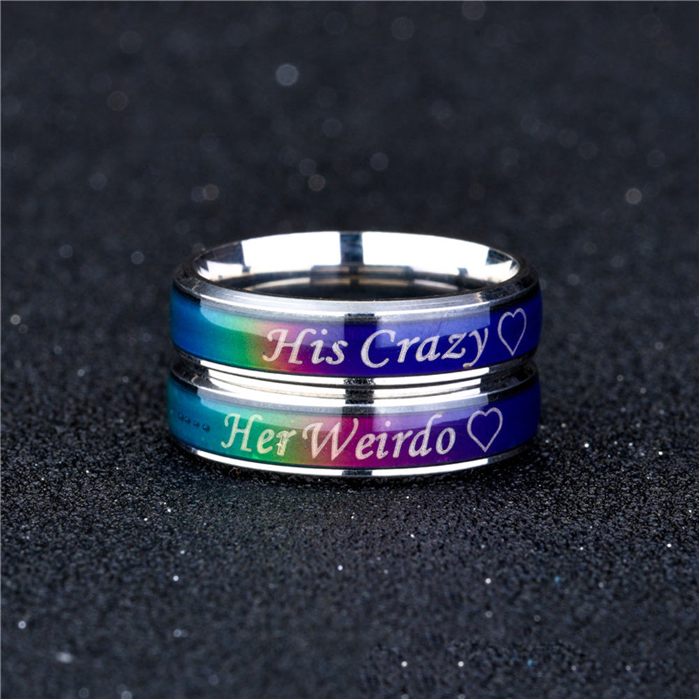 His Crazy Her Weirdo Color Changing Titanium Couple Rings Jewelry Ornament Gift